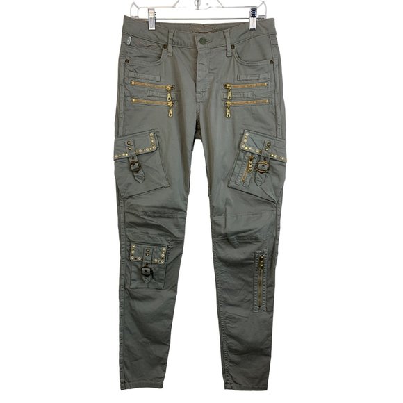 $435 Womens Robins Jeans Cargo Pants Wings Embellished Skinny Stretch Sz 27 6758